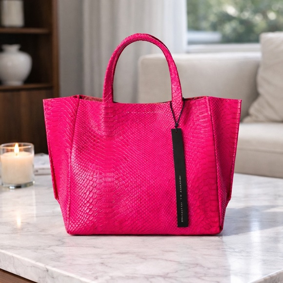 Ampersand As Apostrophe Half Tote • Neon Pink Python • NWT - Picture 2 of 10